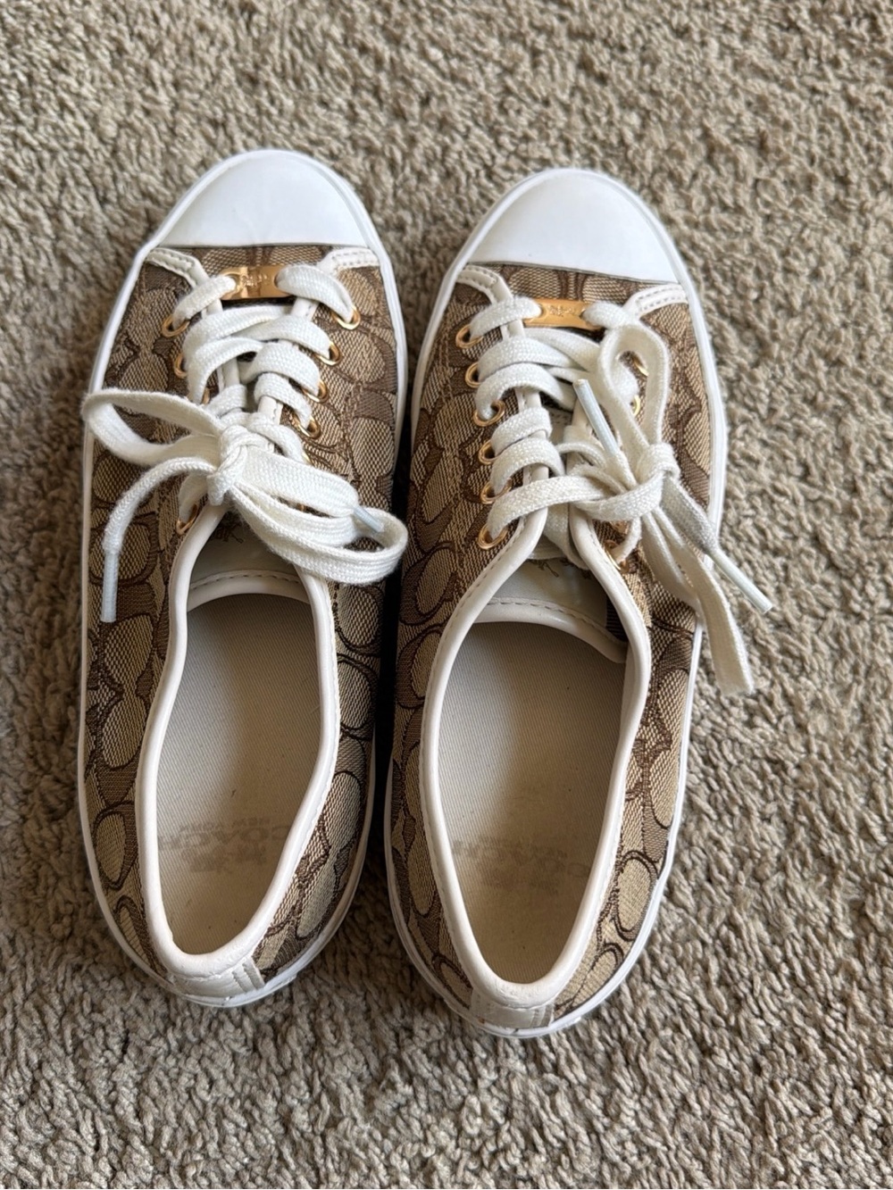 Coach Tan Signature Canvas Low-Top Sneakers with White Accents - Picture 5 of 7